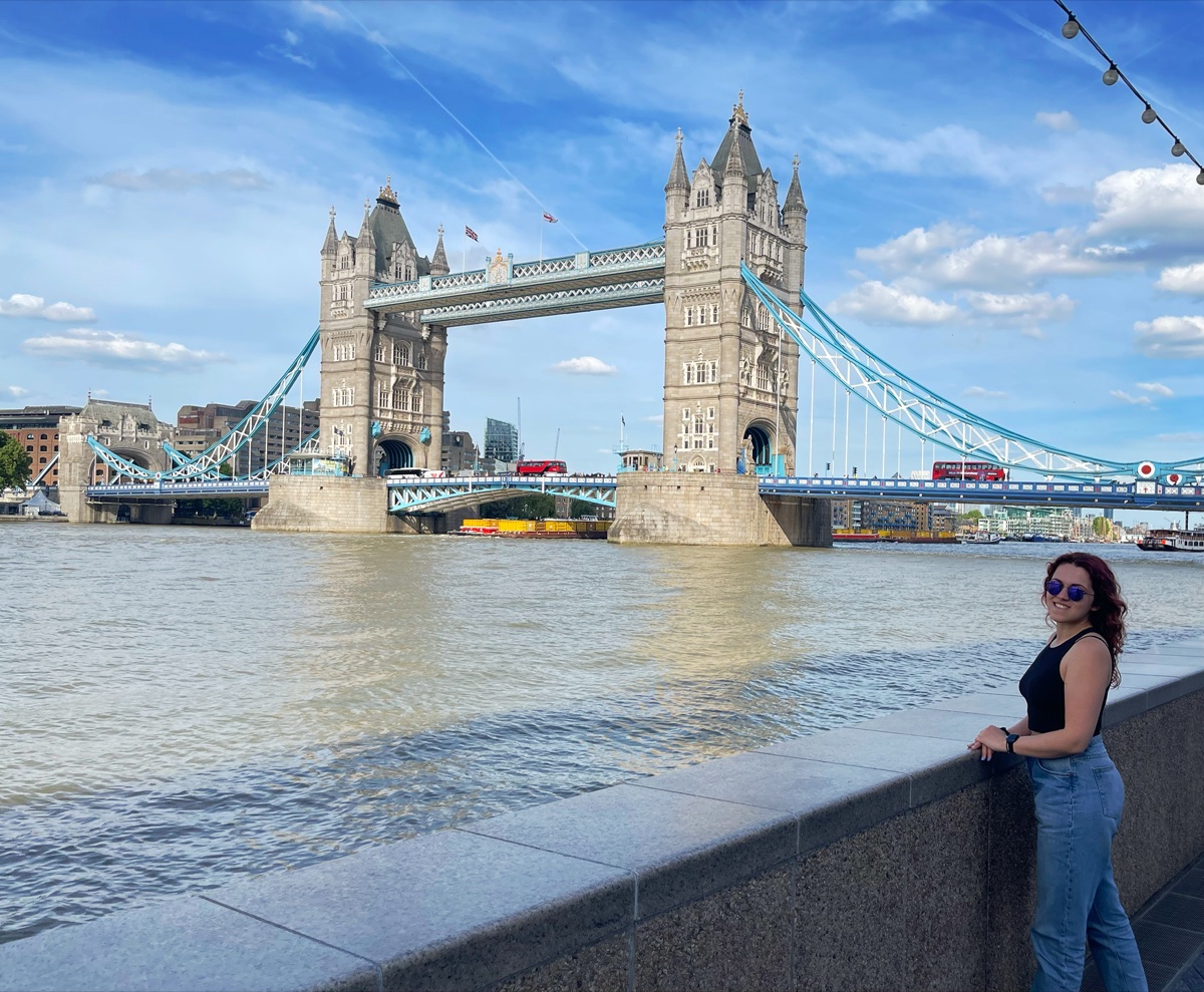 Ivana Mrsic in front of Tower Bridge during her time living in London