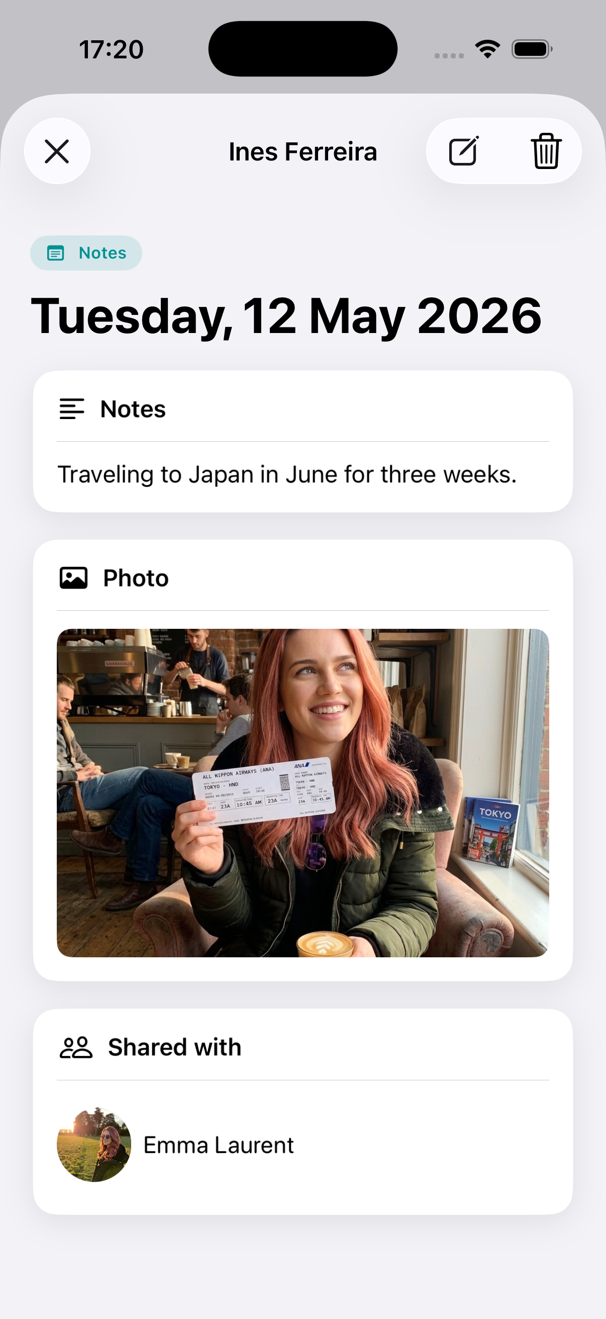 Shared notes feature